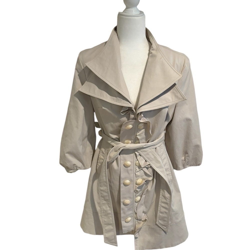 Ruffle front beige trench coat Size L
